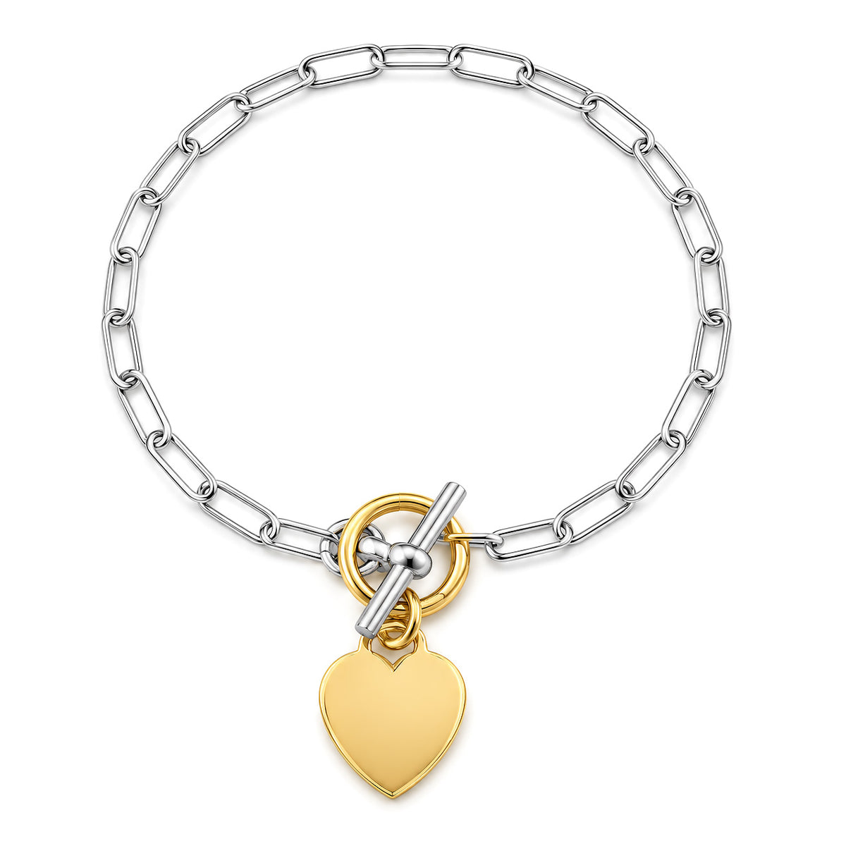 Silver Heart Charm Paperclip Bracelet