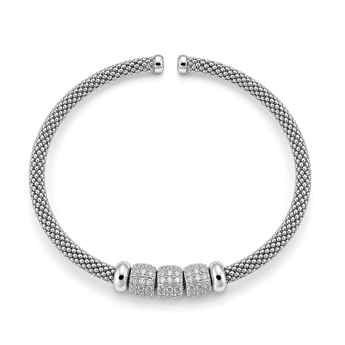 Silver Italian Pavé Bead Mesh Cuff Bracelet