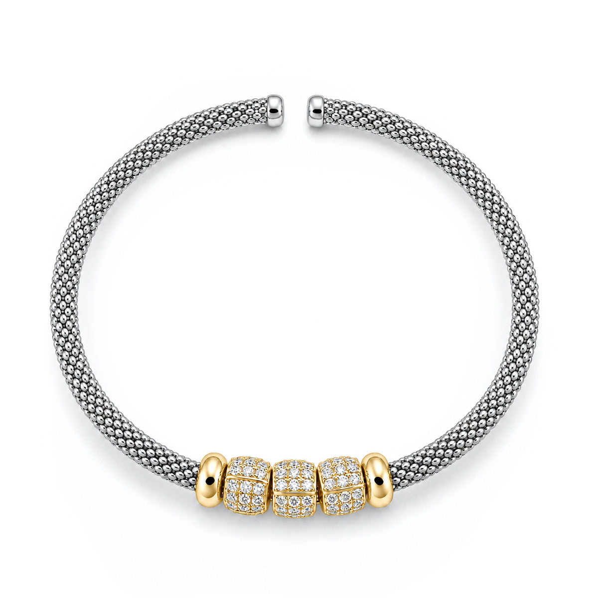 Silver Italian Pavé Bead Mesh Cuff Bracelet