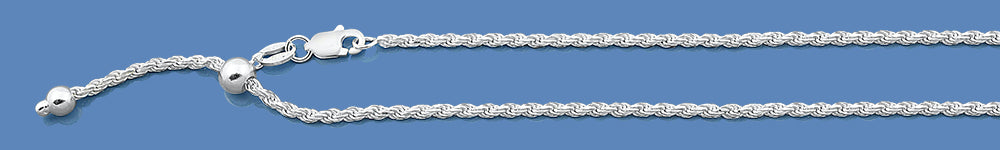 Adjustable Rope Chain Wholesale Silver Jewelry - Silver Adjustable Rope Chain - 20