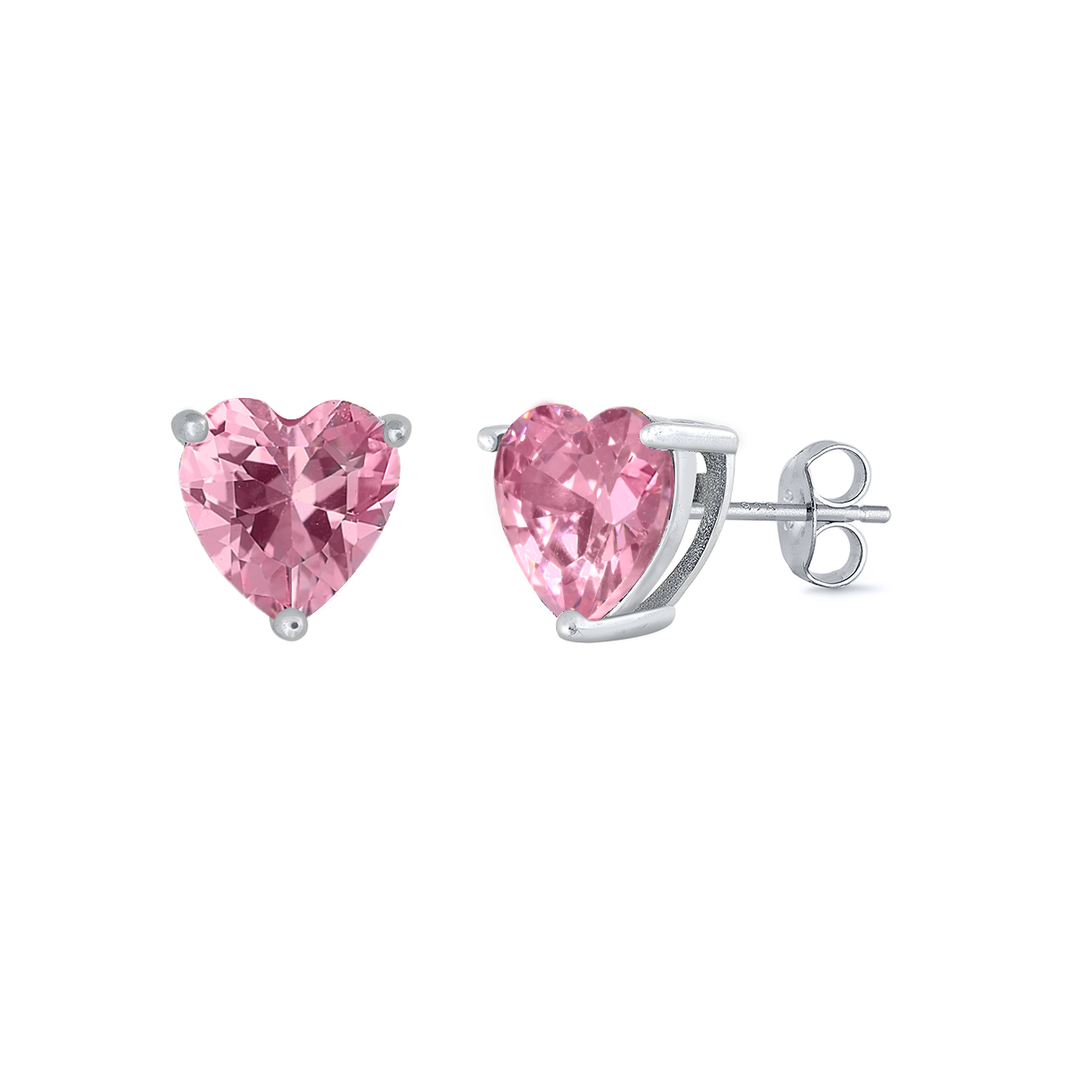 Heart Color CZ Earrings - 3mm