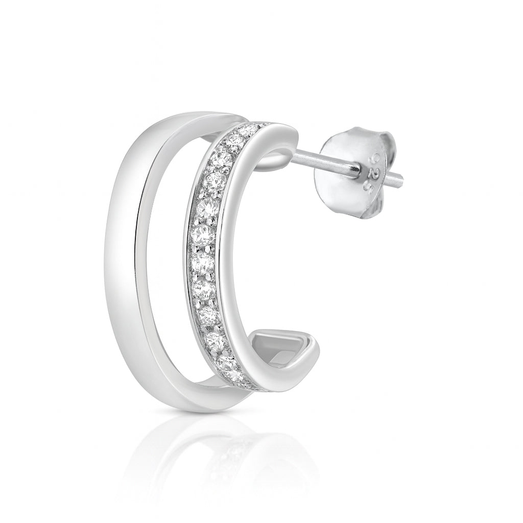 Silver CZ Open Hoop Earrings