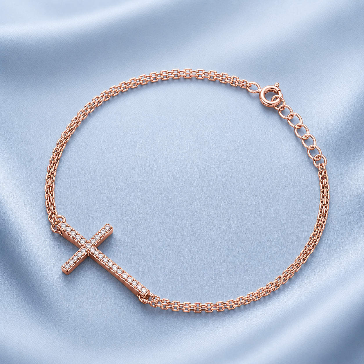 Silver CZ Bracelet - Sideway Cross