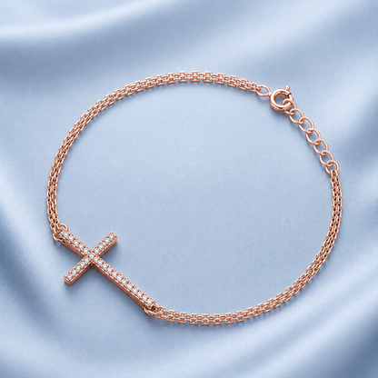 Silver CZ Bracelet - Sideway Cross