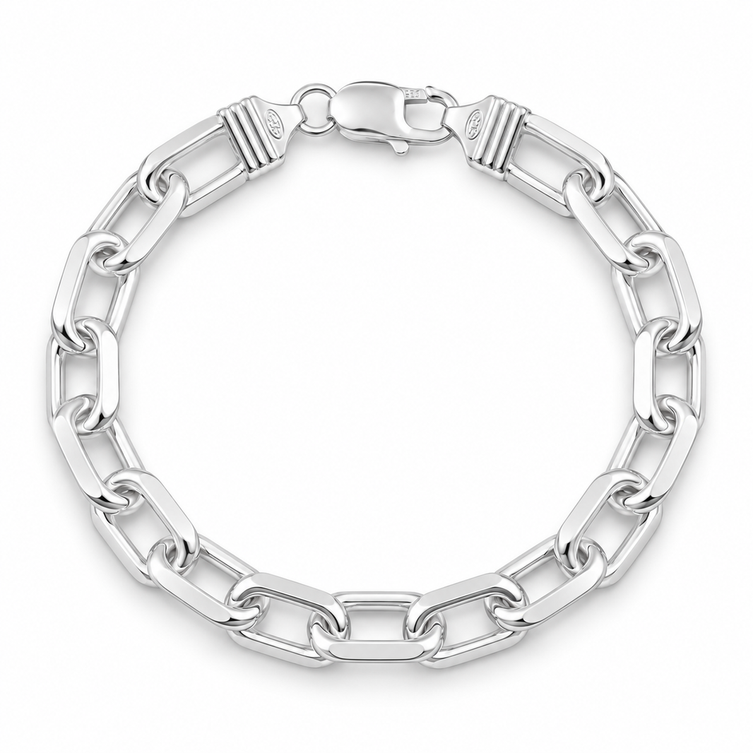 Silver Beveled Edge Oval Link Bracelet - 9.3mm