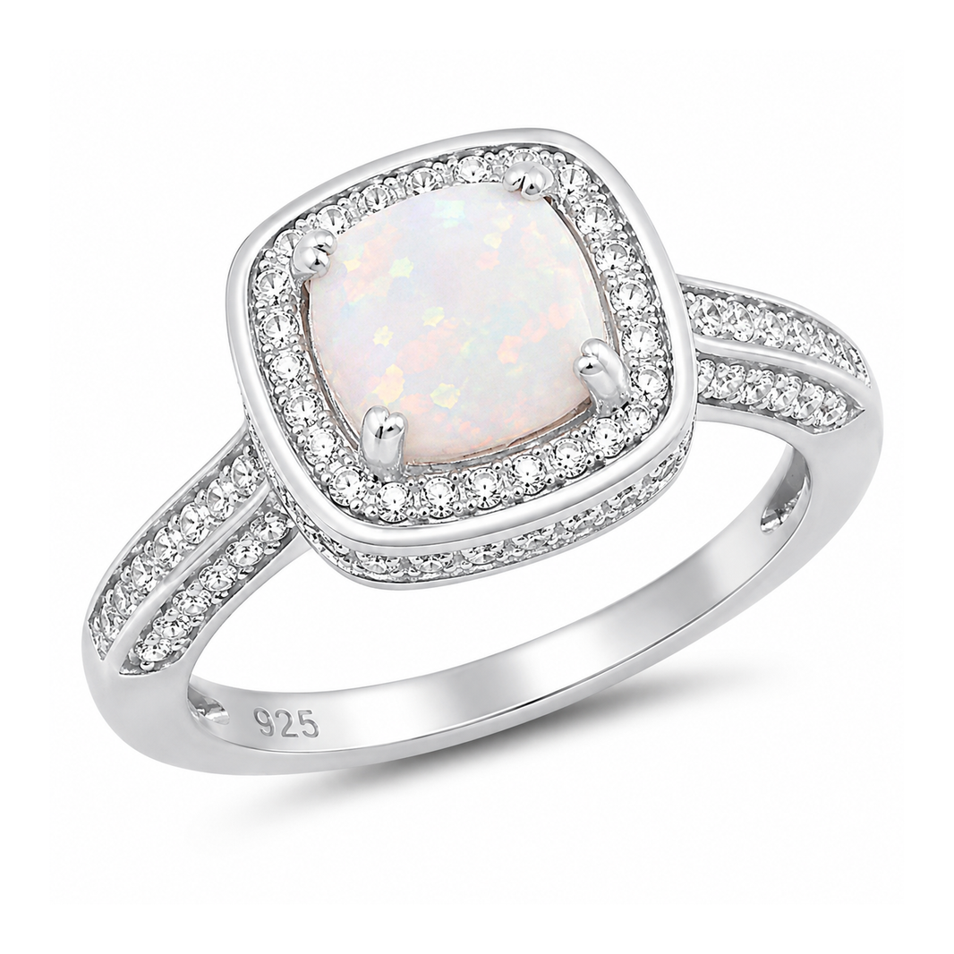 Silver CZ & Opal Ring