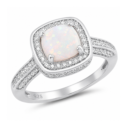 Silver CZ & Opal Ring