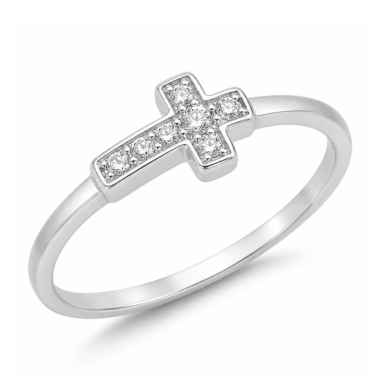 Silver CZ Ring - Sideways Cross