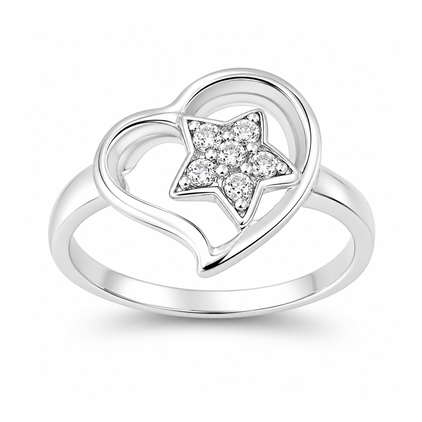 Silver CZ Ring - Star in a Heart