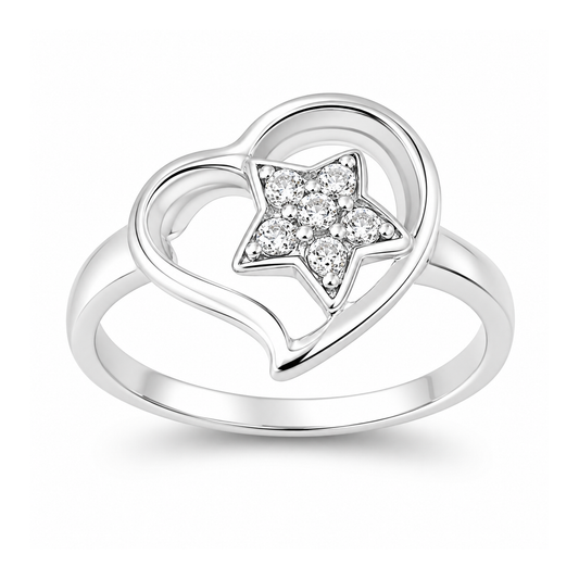 Silver CZ Ring - Star in a Heart