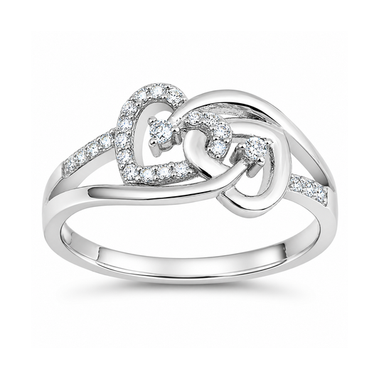 Silver CZ Ring - Two Heart