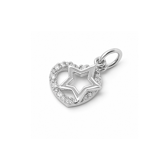 Silver Pendant W/ CZ - Heart & Star