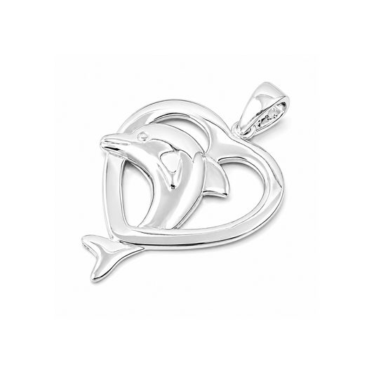 Silver Pendant - Heart W/ Dolphin