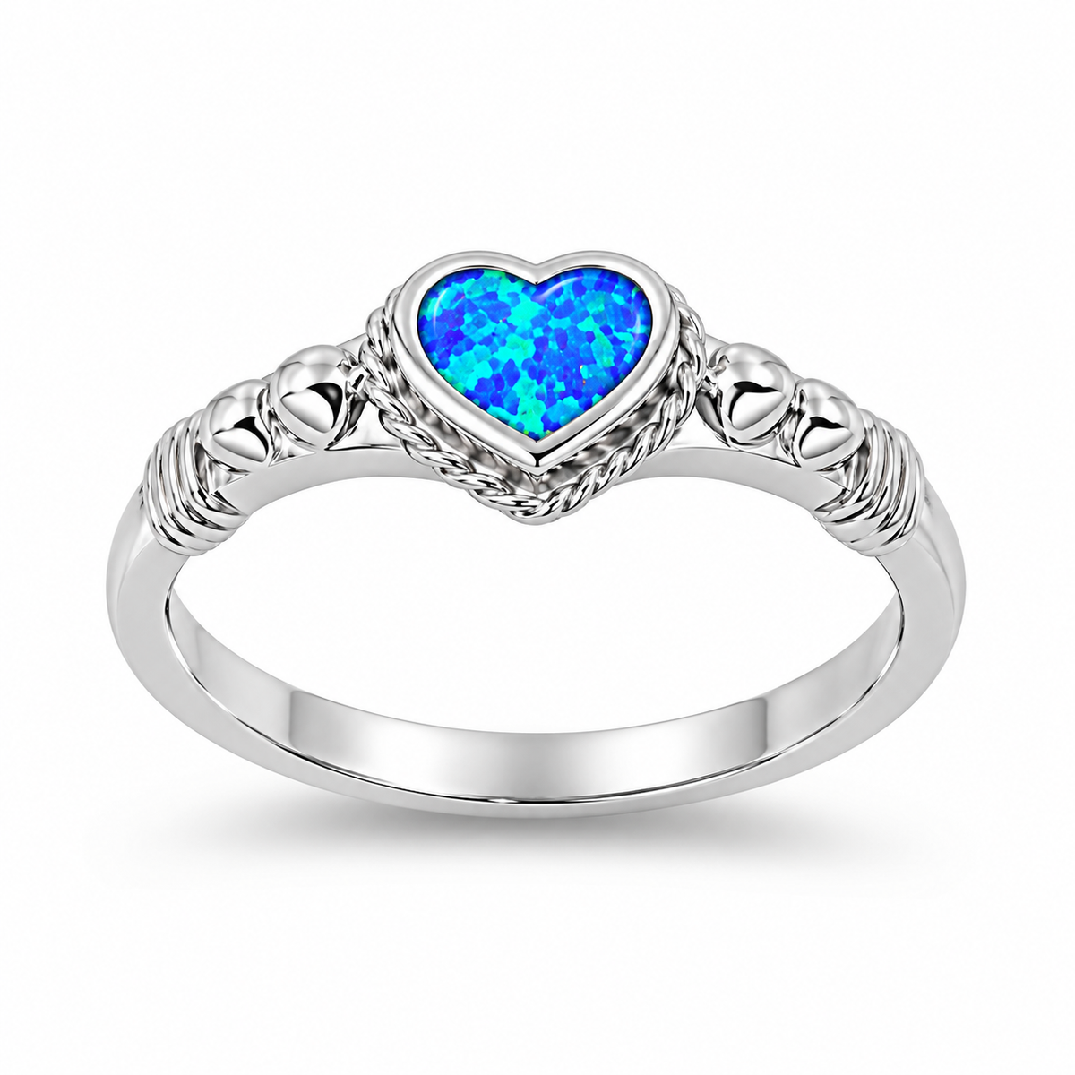 Silver Lab Opal Ring - Heart