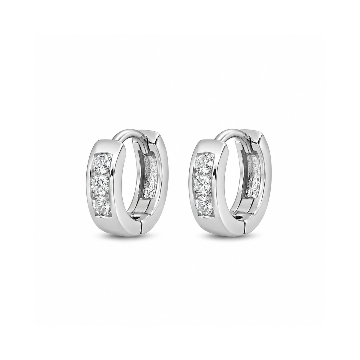 Silver CZ Huggie Earrings