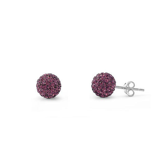 Silver Crystal Ball Earring - 8 mm