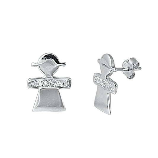 Silver Earrings with CZ - Girl