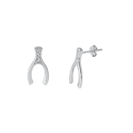 Silver Earrings with CZ - Wishbone