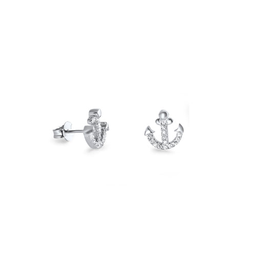 Silver CZ Earring - Anchor