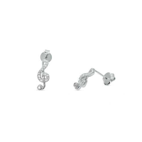 Silver CZ Earring - Music Note