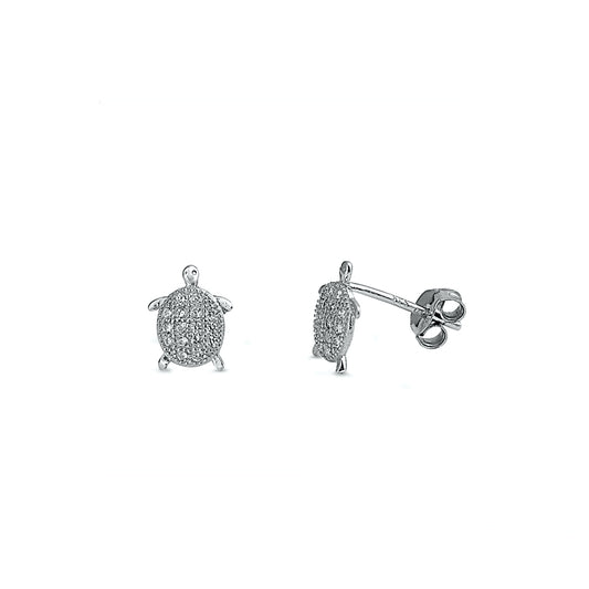 Silver CZ Earrings - Turtle