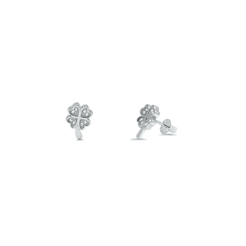 Silver CZ Earring - Clover Leaf
