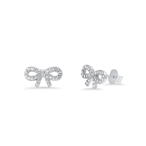 Silver CZ Earring - Ribbon