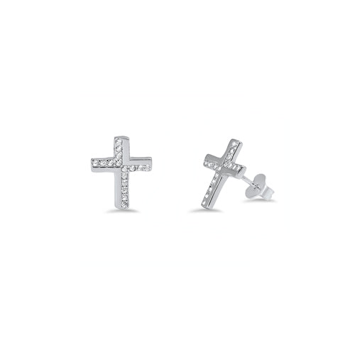 Silver CZ Earring - Cross