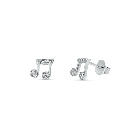 Silver CZ Earring - Music Note