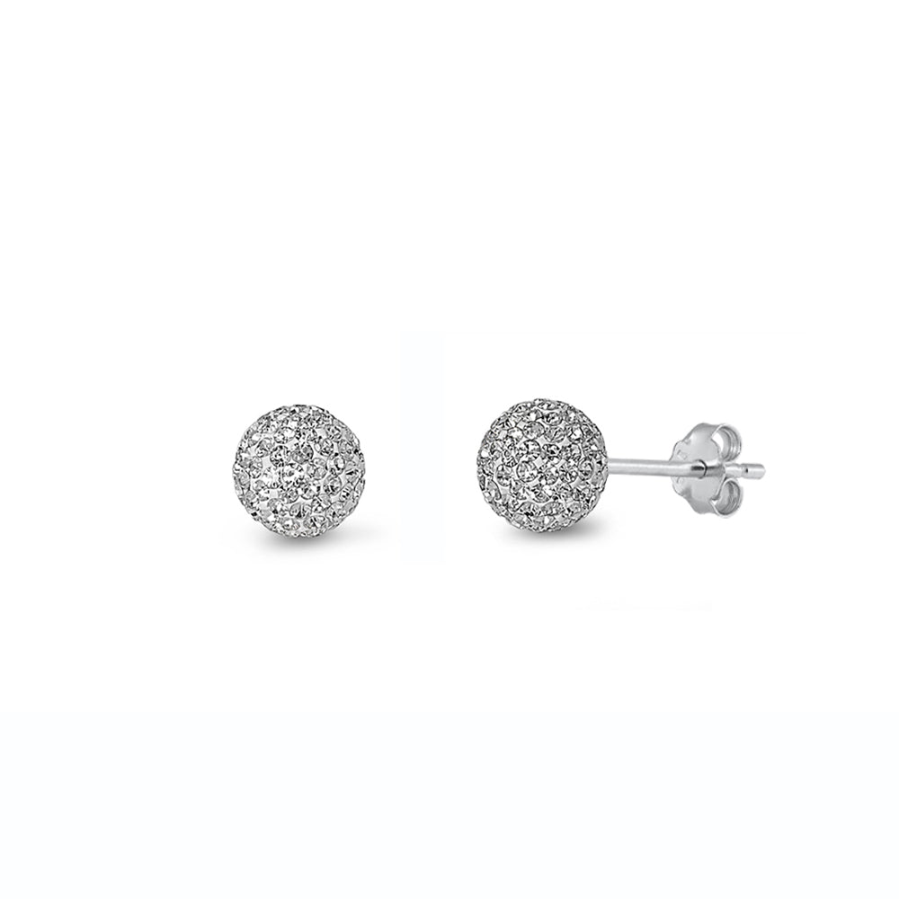Silver Crystal Ball Earring - 10 mm