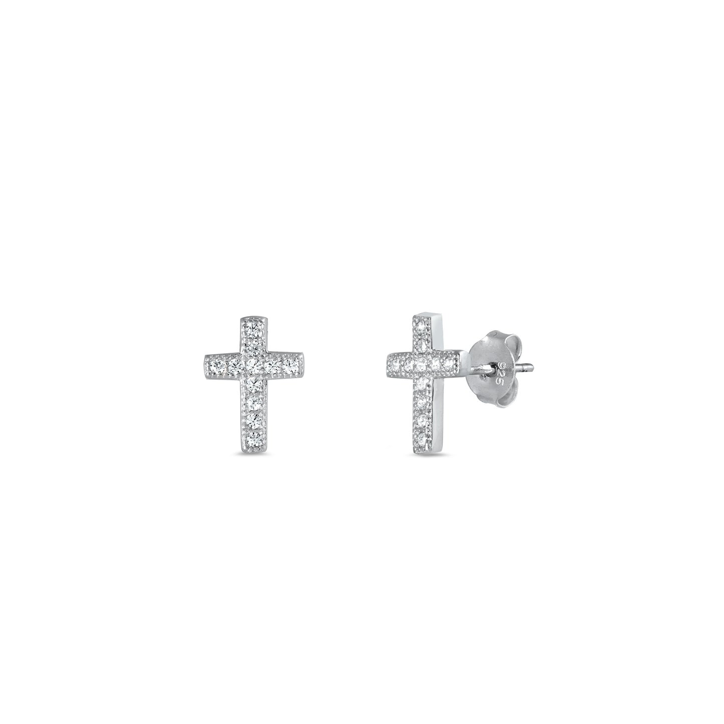 Silver CZ Earrings - Cross