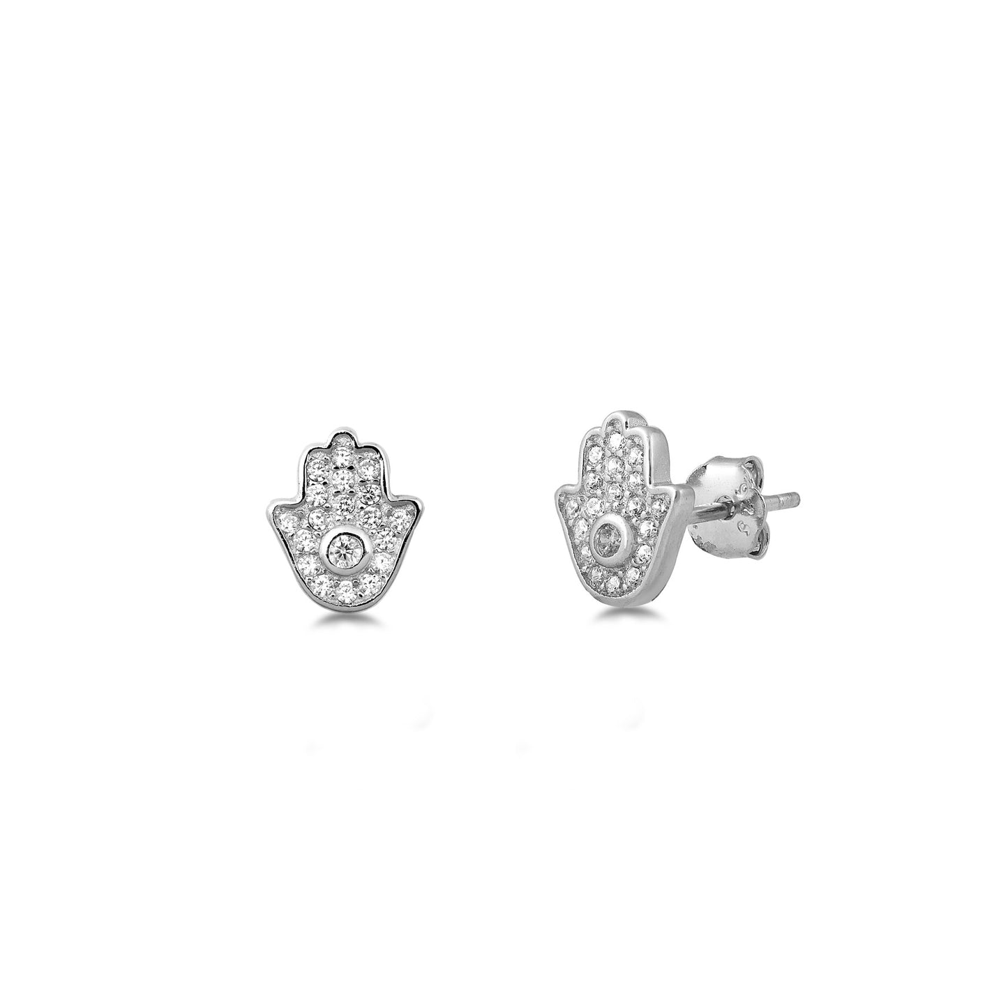 Silver CZ Earrings - Hamsa