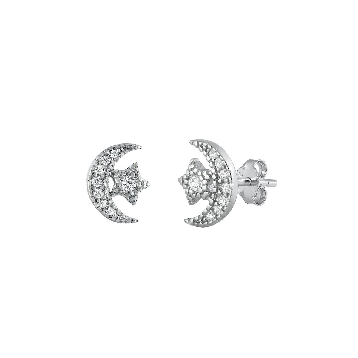 Silver CZ Earrings - Moon & Star