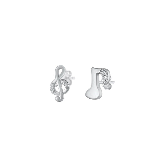 Silver CZ Earrings - Music Notes