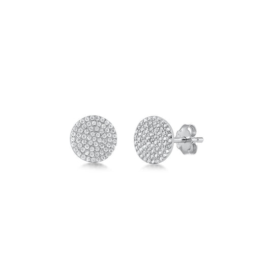 Silver Stud Earrings - Circle Pavé
