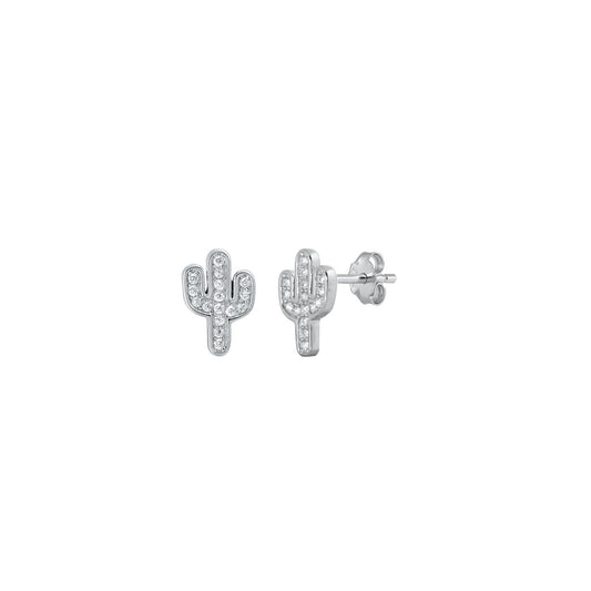 Silver Stud Earrings - Cactus