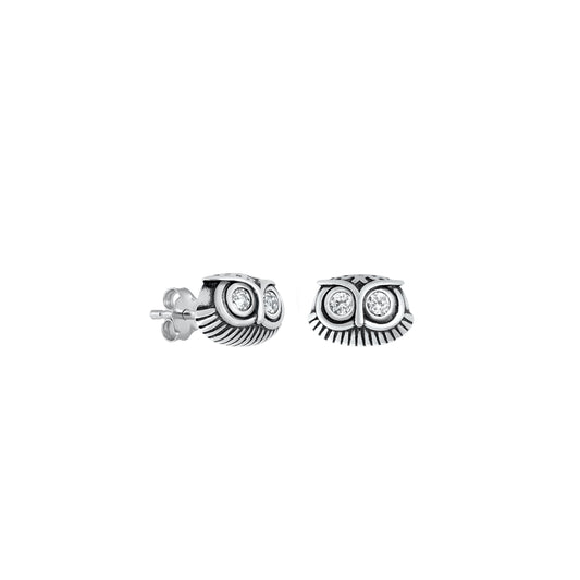 Silver CZ Earrings - Owl