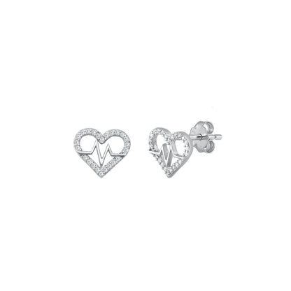 Silver CZ Earrings - EKG Heartbeat