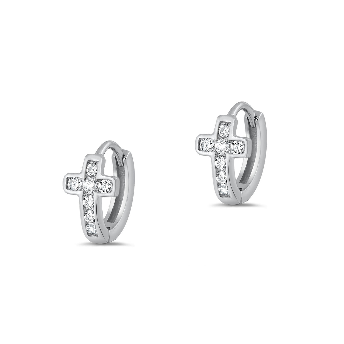 Silver CZ Earrings - Cross Huggie