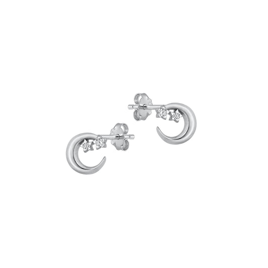 Silver CZ Earrings - Crescent Moon & Stars