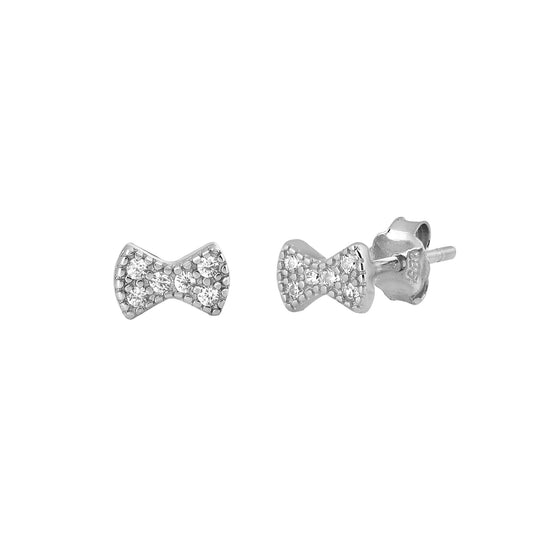 Silver CZ Earrings - Bow