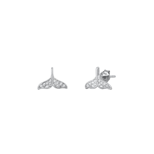Silver CZ Earrings - Whale Tail