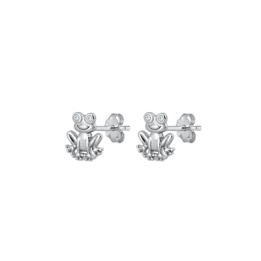 Silver CZ Earrings - Frog