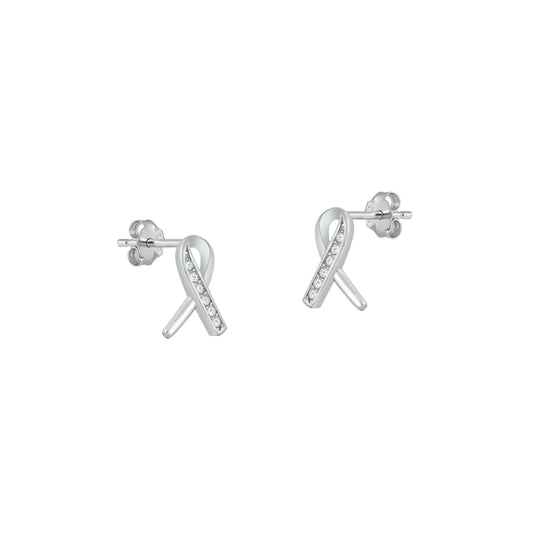 Silver CZ Earrings - Breast Cancer Ribbon