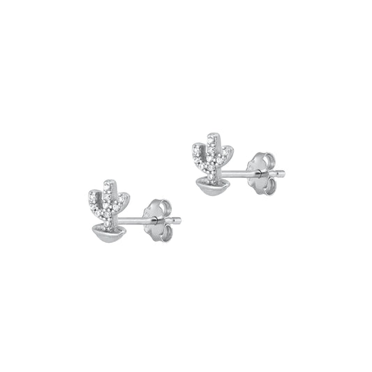 Silver CZ Earrings - Cactus
