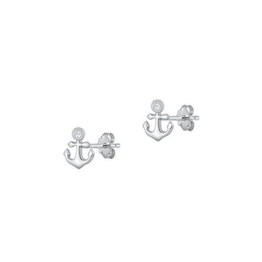 Silver CZ Earrings - Anchor