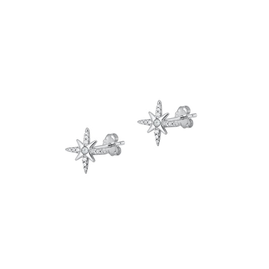 Silver CZ Earrings - Compass
