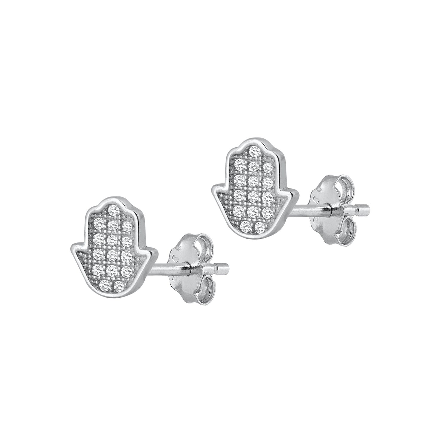 Silver CZ Earrings - Hamsa