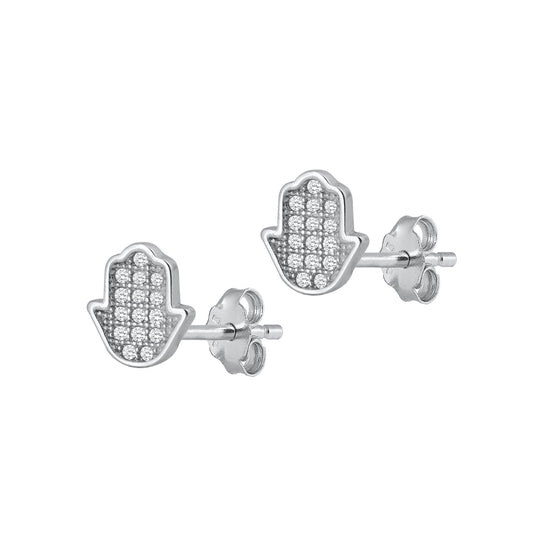 Silver CZ Earrings - Hamsa