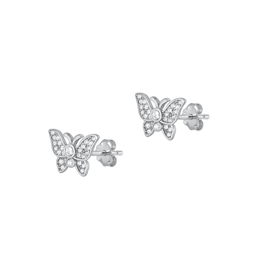 Silver CZ Earrings - Butterfly